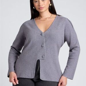 Eloquii Gray V-Neck Sweater Fitted Knit